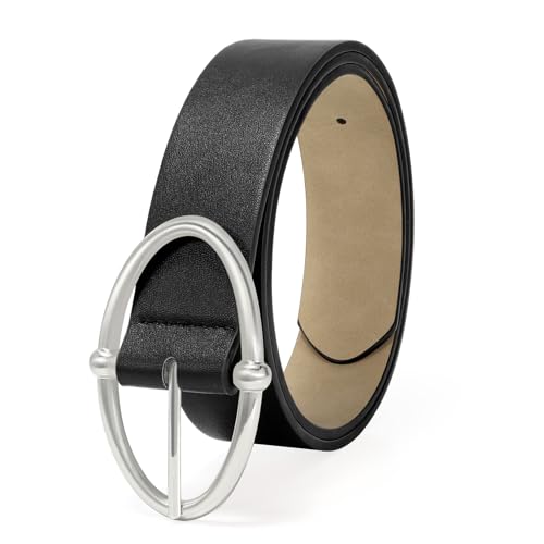 VONMELLI Womens Leather Belt for Jean Pant, Black Waist Ladies Belt for Fashion Dress with Sliver Pin Buckle S