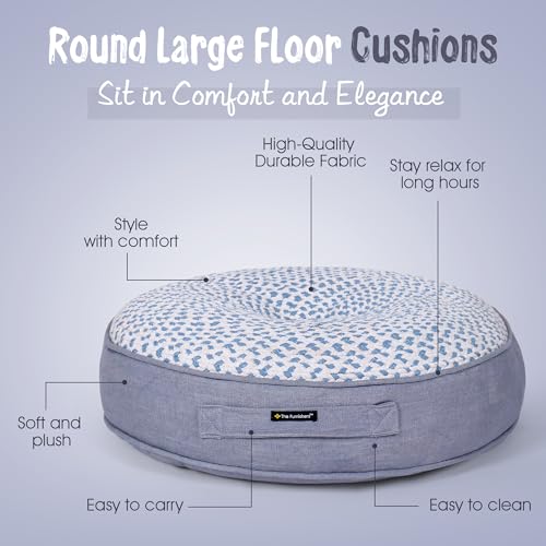 Image of Reversible 60x60x10 cm Woven Quilted Grey Floor Cushion with Cotton Filler for Seating, Patio Seat, Meditation, Yoga, Pooja, Guests, Living Room, Bedroom, Large Size 24x24x4 Inch