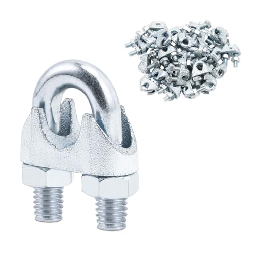 AYMMIC 100 Pcs 1/4\" M6 Wire Rope Clip Cable Clamps, Galvanized U-Bolt Saddle Fasteners for Fixed Tent Rope, Wire Rope, Wire Cable, Clothes Lines