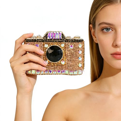 Image of UMREN Novelty Crystal Camera Shaped Clutch Purse for Women Sparkly Rhinestones Evening Clutch Bag Glitter Bridal Prom Handbag