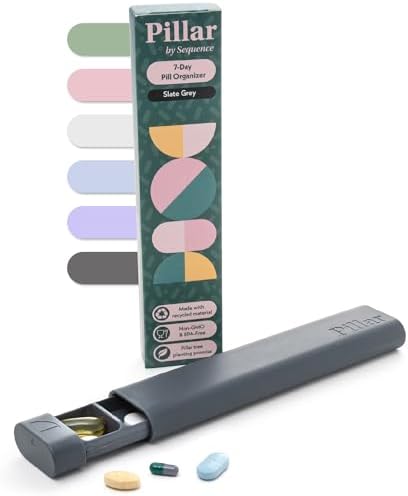 PILLAR Pillendose 7 Tage Wochenbox | Pillendose klein für unterwegs | Pillendose Reise, Schiefergrau, Tablettenbox 7 Tage, Wunderschönes kompaktes Design, Medikamentenbox für Vitam