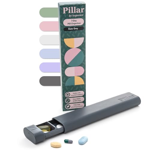 Image of Pillar - 7-Day Pill Organizer | Weekly Medicine Pill Container Travel Box - Aesthetic Medication Holder - Stylish Travel Pill Case - Cute Small Medication Organizer 7 Day for Women (Slate Grey)