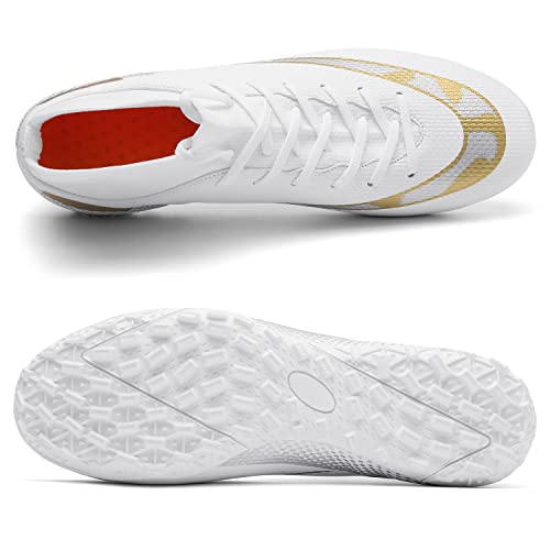 Haloteam Men's Soccer Shoes Cleats Professional High-Top Breathable Athletic Football Boots For Outdoor Indoor Tf/Ag,R2150 White,4 Us #TOP3