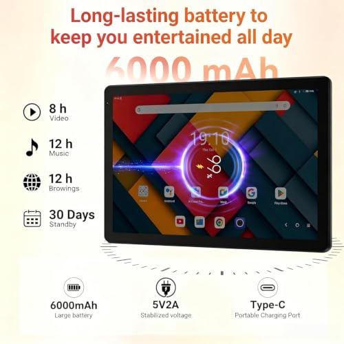Image of Tablet,10.1 inch Android 16 Tablet Octa-core 36GB+128GB Dual Camera | 1280x800 IPS HD Touchscreen 6000mAh Battery Wi-Fi 6,BT 5.4 GMS 36GB(6+30) RAM 128GB ROM Support 1TB Expansion 5MP+8MP cameras