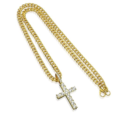 Kabwea Collar de cruz de oro para hombre, collar de cruz para hombre, collar para hombre, collar para hombre, cadena de cruz, collar para hombre (con caja negra), dorado, L, L, Acero inoxidable