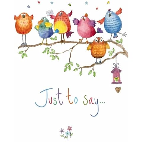 Noel Tatt Pack of 4 Open Artistic Blank Greeting Cards - 'Just to Say' - Birds on a Branch Illustration - 4 Cards of 1 Design Cover