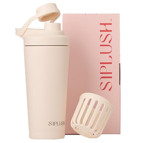 Paradise Shaker Bottle, 24 oz, Insulated Stainless Steel Protein Shaker, Smoothie and Pre Workout for Women, with Leakproof Twist-Off Chug Cap, Quiet Mixing, Creamy Pink, Malibu Sands