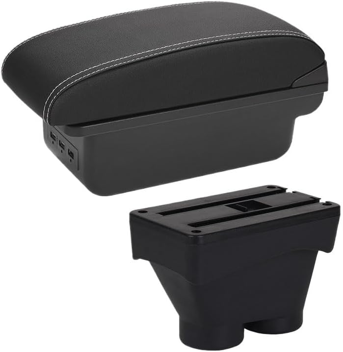 For 208 Armrest Box Storage box Car accessories Retrofit parts Interior details Auto Holder Ashtray 2012-2018(B1 Black red 3USB)
