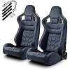[Pure Series] Universal 1 Pair Blue PVC Leather Racing Seats with Diamond-Quilted Stitching, Reclinable Seats with Dual Sliders, Passenger and Driver Side 2PCS Set