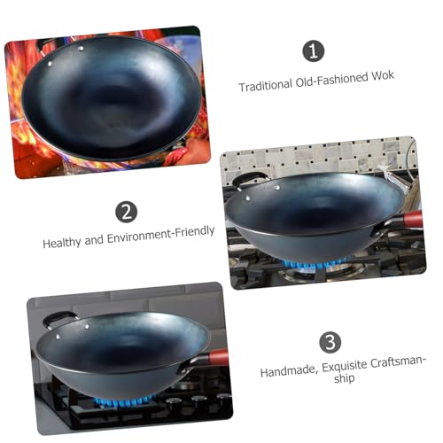 Wok de hierro antiadherente con mango de madera miniatura 7