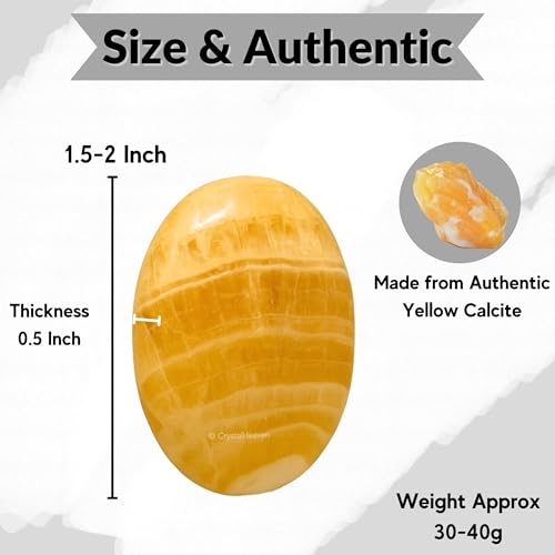 Image of Certified Yellow Calcite Crystal Palm Pebbles Stones for Anxiety Stress Relief Massage - AAA Grade Original Healing Gemstone Agate Palm Stone for Yoga Meditation Spiritual Reiki Feng Shui