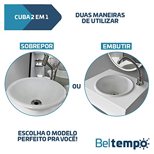 Cuba de Embutir ou Sobrepor Redonda 30cm Branca para Banheiro ou Lavabo