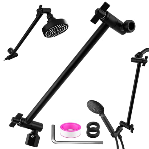 Rain Shower Head Extension 12 Inch Adjustable Rain Shower Head Extension Arm Stainless Steel Shower Head Holder G1/2 Universal Connector Compatible(Matte Black)