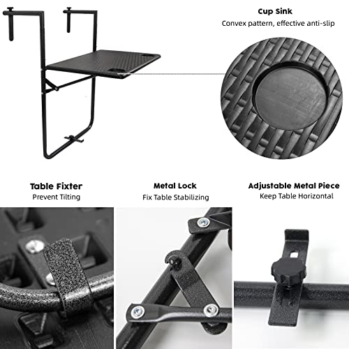 Ejwox Folding Balcony Hanging Table - Outdoor Railing Bar Serving Table, Adjustable Height/Durable & Maintenance-Freet Material, Suitable For Patio, Garden And Deck (Black, Rectangular) #TOP1