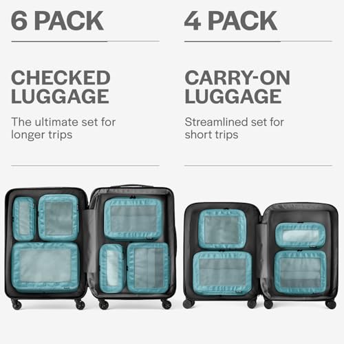 Image of Aerotrunk Compression Packing Cubes for Travel - Luggage Organizer Bags - Double Zipper Packing Cubes for Suitcases (12-Pack, Teal)