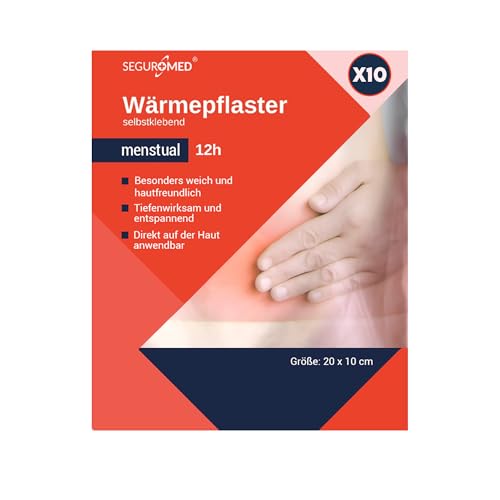 SEGURMED Cerotto termico per le mestruazioni | Contro il dolore addominale inferiore | 10 pezzi | per donne | mestruale