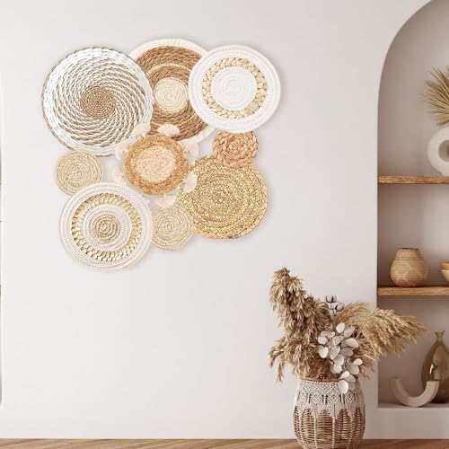 Paniers muraux boho tissés ronds décoration mur - 5