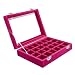 Pasutewel Velvet Glass Ring Jewellery Display Storage Box Jewelry Holder Storage Organizer Stand (Pink-(24 Grids))