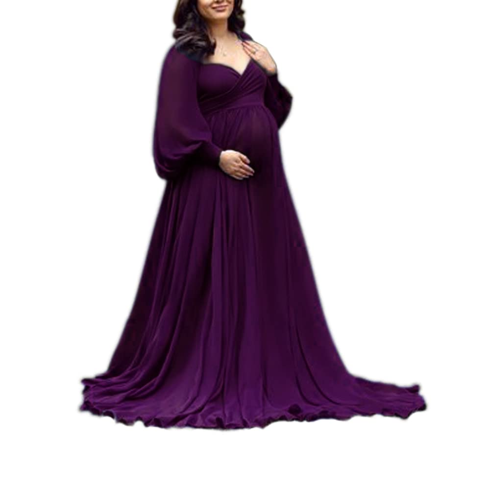 Sayno Women's Plum Off Shoulder Elegant Fitted Maxi Maternity Dress For Photoshoot Baby Shower Uk18