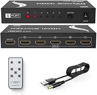 MT-VIKI 4k HDMI Switch 5 in 1 out with IR Remote Control, 5 Port Switcher HDCP Selector Metal Box 4K@30hz for Nintendo PS4 PS5 TV Fire Stick Roku