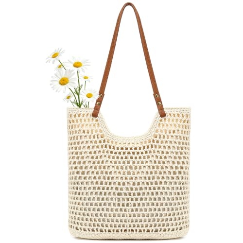 Image of Bycobecy Woven Tote Bag for Women, Summer Beach Bag Large Crochet Shoulder Purse Handbag Boho Knit Bag for Summer Travel