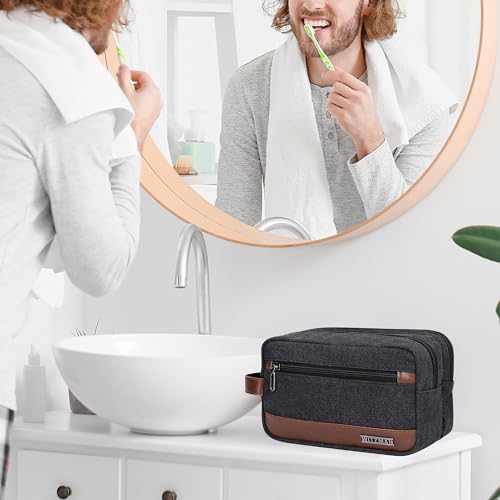 WITZMAN Canvas Toiletry Bag for Men Hanging Dopp Kit Organizer Water-resistant Travel Toiletries bag Men Bathroom Bag with Wet Pocket(A8001 Classics Black)
