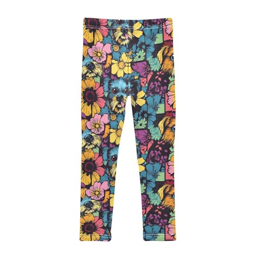 Patchwork Colorful Flower Dog Girls Casual Leggings for Kids Printed Long Pant Bottoms Stretch and Soft2
