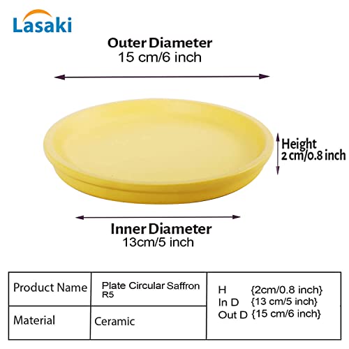 Image of Lasaki Round Saffron Ceramic Bottom Tray /Plate for Planter (5-inch, Set of 2) | Dripping Tray for Pots & Succulents | Indoor & Outdoor Planters Home Garden Decor (Plants Not Included)