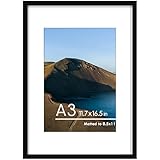 PEALSN A3 Picture Frame, Display Pictures 8.3x11.7 with Mat or 11.7x16.5 Without Mat for Wall Mounting Display, Poster Frames, Black.