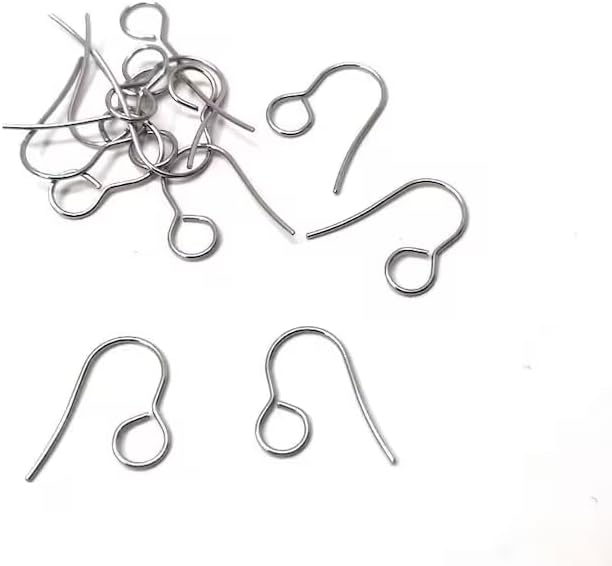 Generic 50 pcs 304 Stainless Steel Earring Hooks with Loop Hole - 19mm x 14mm - Large Loop: 6mm (Silver Tone)