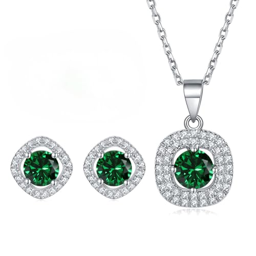 Collier et boucles d'oreilles or 14k émeraude moissanite parure luxe femme