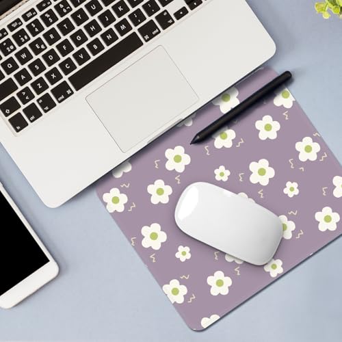Image of FROGIGO Mouse Pad with Stitched Edges - Purple Floral Mousepad for Women, 9.25 x 7.75 inch Washable Square Desk Pad, Non-Slip Rubber Base, Office Home Laptop Accessories - Purple Bloom