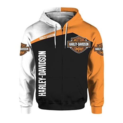 Unisex långärmade ytterkläder för vår och höst 3D digital Harley Davidson logotyp tryckt huvtröja ledig tröja med dragkedja