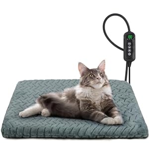 GASUR Heated Cat Bed, Waterproof Cat Heating Pad with Timer Temperature Adjustable, Indoor Heated Electric Pet Bed for Cats Dogs, Auto Power-Off, Anti-bite Pet Heated Pad, 18”x16”, Small