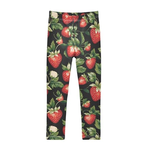 Wusikd Strawberries Girls' Leggings Toddler Doodles Black Red Kids Yoga Pants Dance Active Tights 4T