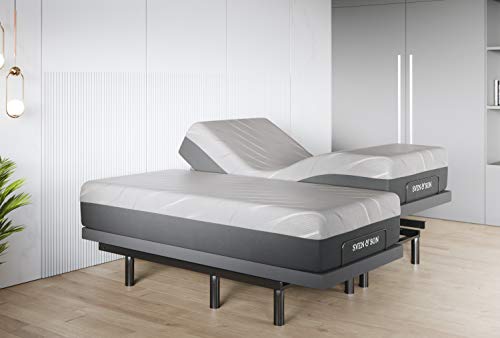 Sven & Son Split King Adjustable Bed Base Frame (Head Tilt) + 14” Luxury Cool Gel Memory Foam Mattress, Head & Foot Usb Ports, Zero Gravity, Interactive Dual Massage, Wireless, Classic (Split King) #TOP2