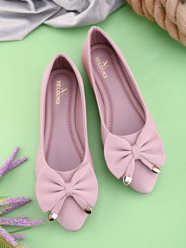 Image of XE Looks Flats with Gold-Tipped Bow - Elegant, Trendy, and Perfect for Any Occasion for Girls & Women
