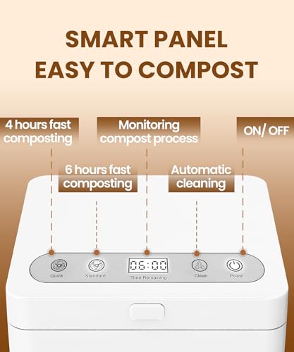 Electric Composter for Kitchen, 3L Compost Bin, Odorless/Auto-Cleaning/LED Display, Countertop Smart Compost Bin, Turns Waste into Dry Fertilizer