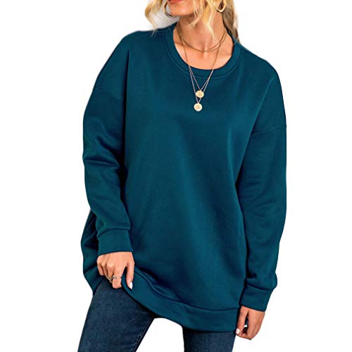 QIYUN.Z Sweat Femmes À Capuche Surdimensionné À Capuche Long Chaud Col Rond À ​​Manches Longues Casual Lâche Pull Lac Bleu M Cover