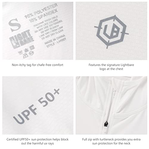 Lightbare Women's Upf 50+ Full Zip Hoodie Jacket Long Sleeve Hooded Sun Shirt With Pockets White #TOP5