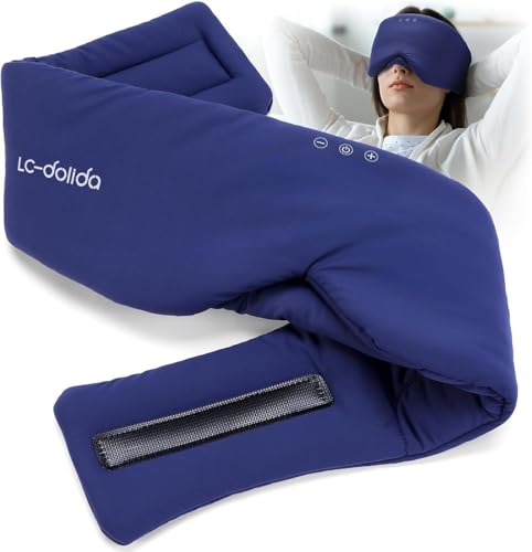 LC-dolida アイマスク 睡眠用 柔らかいシルク製 3D立体型 アイマスク 耳まで覆う USB 充電式 光の遮断 安眠 快眠 グッズ 旅行グッズ 軽量 男女兼用 洗濯可能 夏を快適 携帯用ケース付 紺色の商品画像（Amazon）