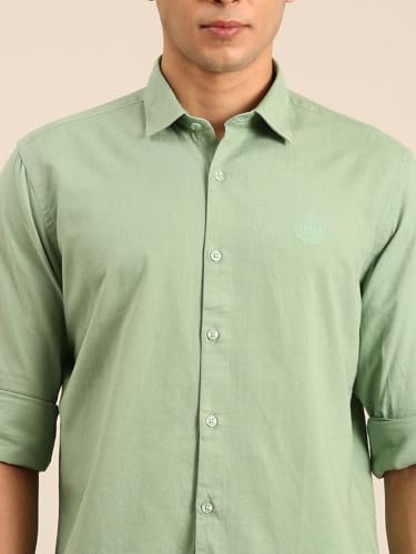 Image of Cavallo by Linen Club Full Sleeve Solid Regular Fit Linen Casual Shirt