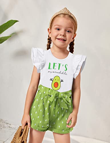 Migu Toddler Girl Clothes 2T-3T Girls Summer Outfits, Baby Girl Clothes Sets With Avocado Ruffle Short Sleeve Top + Green Shorts Pants + Bow Hairband 3Pcs Set #TOP1