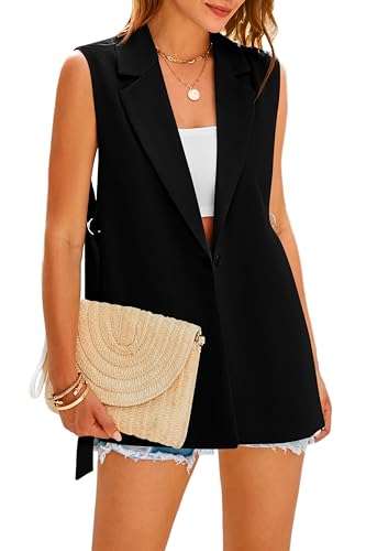 MASCOMODA Veste sans manches pour femme de style 2025, Blazer décontracté pour le printemps, ouverture sur le devant, revers, col V, gilet de tailleur de...