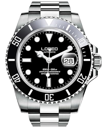 TEINTOP Loreo Men's Automatic Mechanical Watch with Rotating Bezel Steel Band (Silver Black)