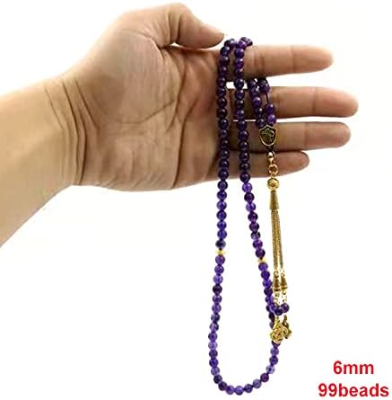 ALBASHAN Tasbih 2021 Natural purple Amethysts 99beads bracelet Islamic Eid gift Gold Tassel for women rosary bead Muslim turkish Jewelry (6mm x 99beads)