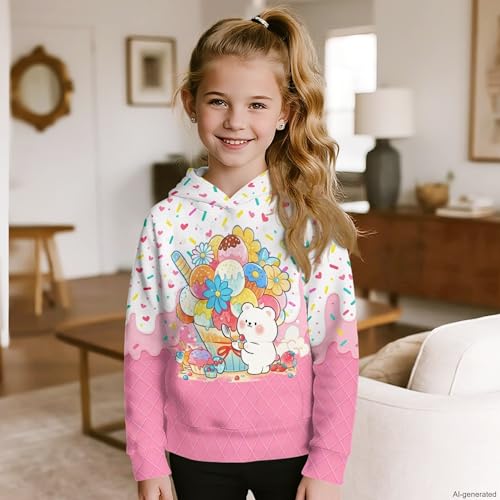 Image of Coloranimal Unisex Girls and Boys Long Sleeve Hoodies Hoody Athletic Pullover Sweatshirts Tops Age 6-16year