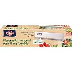 Dispensador Papel Cocina Film Y Aluminio Albal® - Dispensador universal para Film transparente y Papel de Aluminio - Corte limpio con sólo pulsar un botón - Para film transparente, papel aluminio y papel de horno