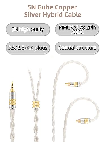 Image of IEM Braid High Silver Earphone Cable with 2PIN-0.78mm 4.4mm Balanced Replacement Cord for Oriolus, Audeze iSINE20, LCDi3, 64audio A12t, TIA RE2000, Legend X, Billie Vision, VE6, DUNU SA6 IEMs