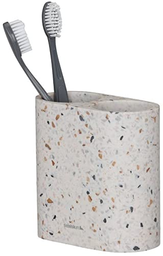 Sealskin Blend Porte Brosse à Dents, Support pour Brosse à Dents et Porte-Dentifrice, 2 compartiments, Accessoire de Salle de Bain en Ceramic à Dents pour Le Plan de Travail, Terrazzo